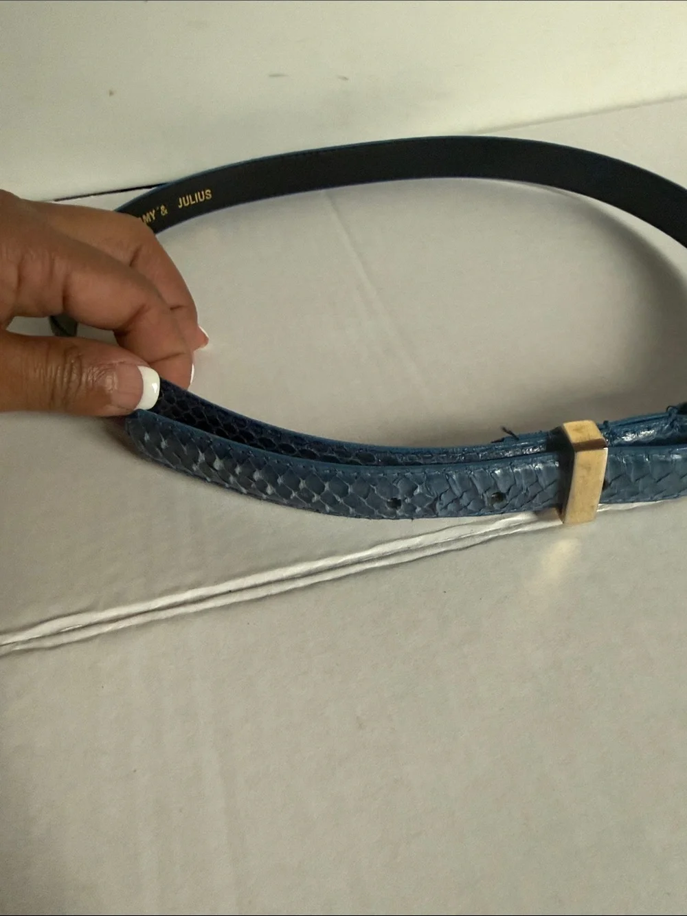 Deep Blue snake Skin  Textured Leather Belt with Metal Buckle